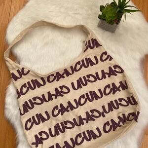 Beige and Purple Cancun Print Shoulder Bag